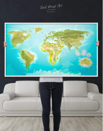 Framed Green Physical World Map Canvas Wall Art - image 2