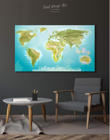 Green Physical World Map Canvas Wall Art