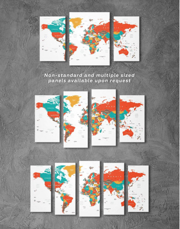 5 Panels Modern World Map With Pins Canvas Wall Art - image 3