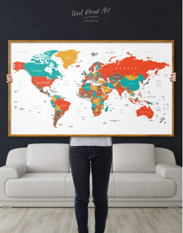 Framed Modern World Map With Pins Canvas Wall Art - image 5