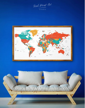Framed Modern World Map With Pins Canvas Wall Art - image 1