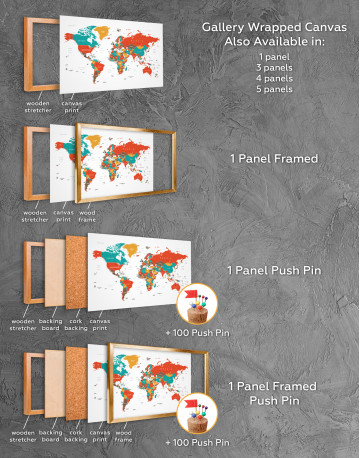Modern World Map With Pins Canvas Wall Art - image 6