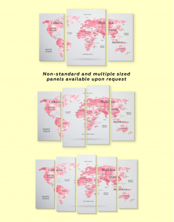 5 Panels Abstract Pink World Map Canvas Wall Art - image 3