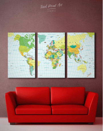 3 Panels Classic Detailed Map Canvas Wall Art