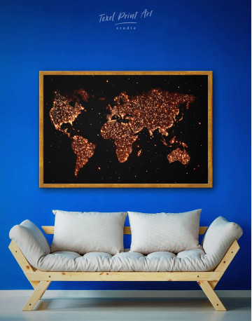 Framed Night World Map Canvas Wall Art - image 1