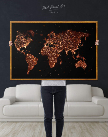 Framed Night World Map Canvas Wall Art - image 2