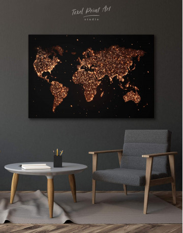 Night World Map Canvas Wall Art