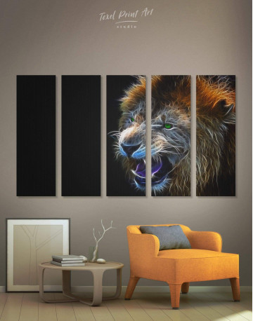 5 Panels Lion Canvas Wall Art