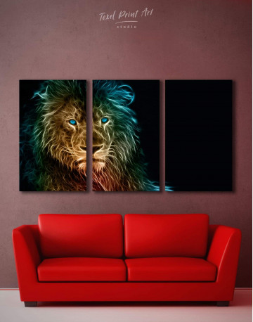 3 Panels Stylized Lion Canvas Wall Art