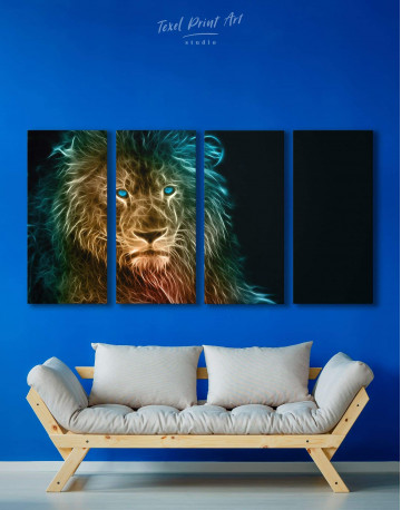 4 Panels Stylized Lion Canvas Wall Art