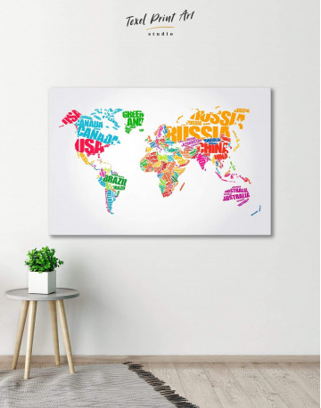 Typography World Map Canvas Wall Art