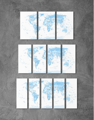 Light Blue World Map Canvas Wall Art - image 1