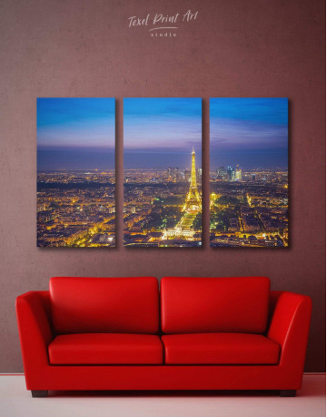 3 Pieces Night Paris Eiffel Tower Cityscape Canvas Wall Art