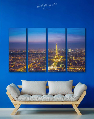 4 Panels Night Paris Eiffel Tower Cityscape Canvas Wall Art