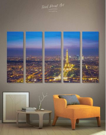 5 Pieces Night Paris Eiffel Tower Cityscape Canvas Wall Art