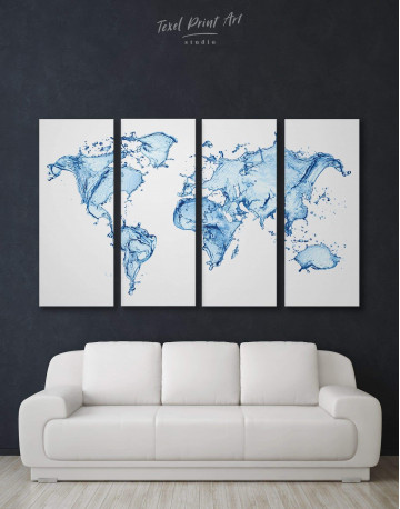 4 Piece Water World Map Canvas Wall Art