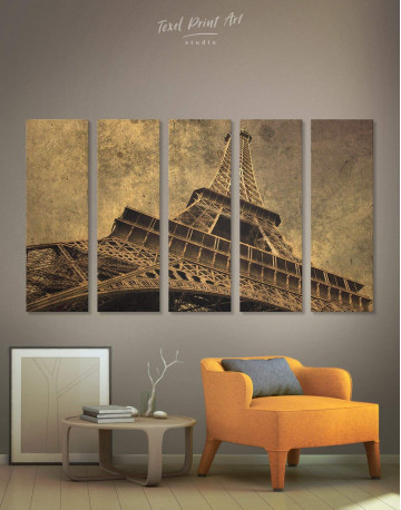 5 Pieces Old-Style Eiffel Tower Canvas Wall Art