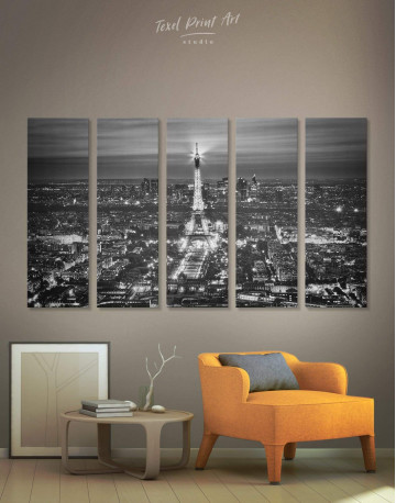 5 Panels Black and White Eiffel Tower Canvas Wall Art