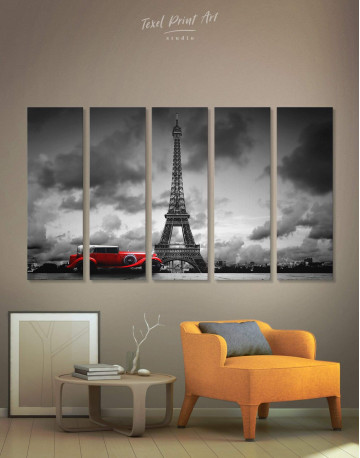 5 Panels Eiffel Tower in the Gray Clouds Canvas Wall Art