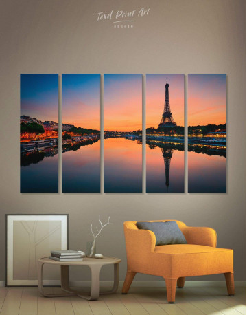 5 Panels Scenic Eiffel Tower Paris Canvas Wall Art