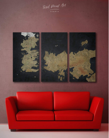 3 Panels Game of Thrones Westeros Map Canvas Wall Art
