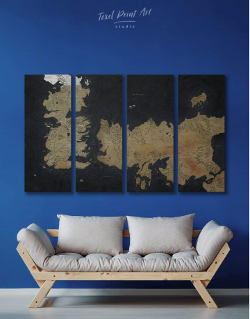 4 Panels Game of Thrones Westeros Map Canvas Wall Art