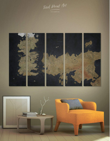 5 Panels Game of Thrones Westeros Map Canvas Wall Art