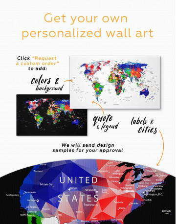 5 Panels Geometric Push Pin World Map Canvas Wall Art - image 1