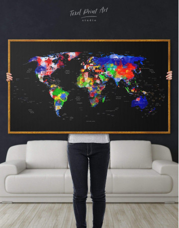 Framed Geometric Push Pin World Map Canvas Wall Art - image 2