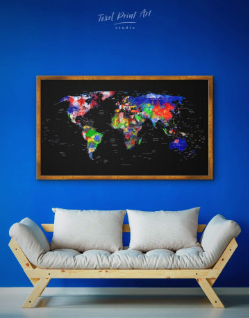 Framed Geometric Push Pin World Map Canvas Wall Art - image 1