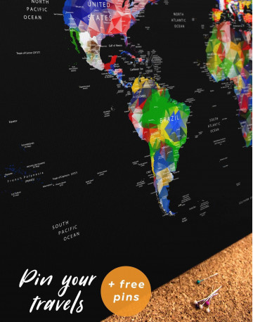 Geometric Push Pin World Map Canvas Wall Art - image 1