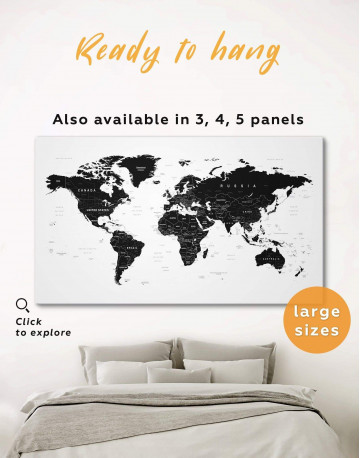 Black Large Detailed World Map Canvas Wall Art