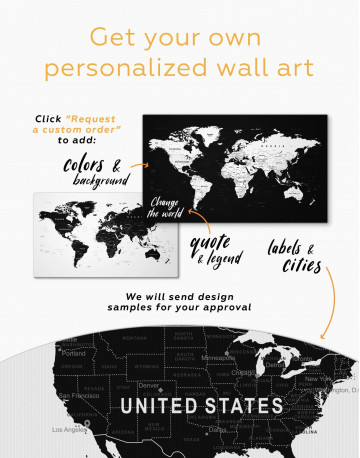 Black Large Detailed World Map Canvas Wall Art - image 2