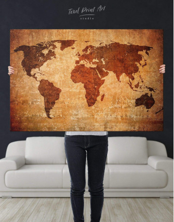 Brown Rustic World Map Canvas Wall Art - image 4