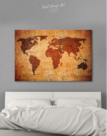 Brown Rustic World Map Canvas Wall Art