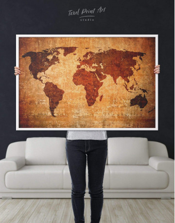 Framed Brown Rustic World Map Canvas Wall Art - image 2