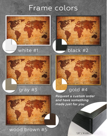 Framed Brown Rustic World Map Canvas Wall Art - image 3