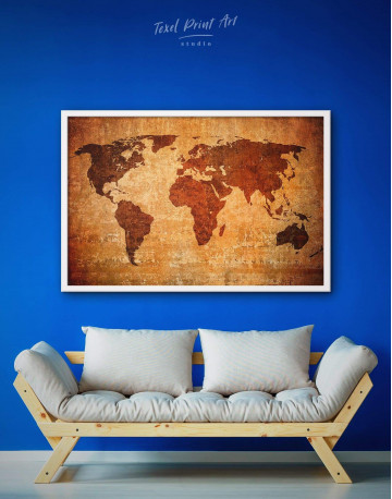 Framed Brown Rustic World Map Canvas Wall Art - image 1