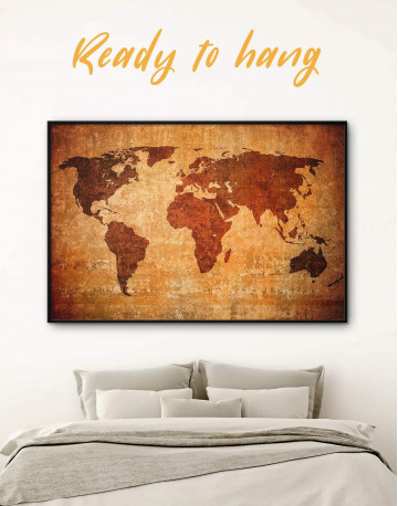 Framed Brown Rustic World Map Canvas Wall Art