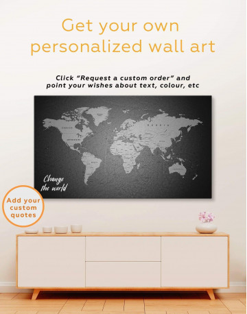 3 Panel Grey Push Pins World Map Canvas Wall Art - image 4
