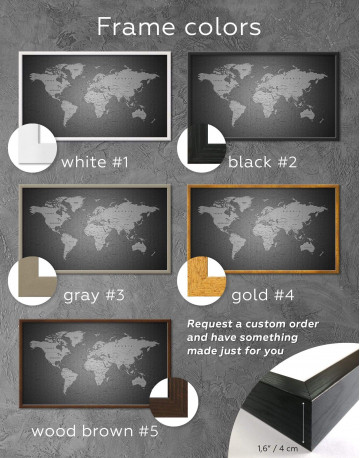 Framed Grey Push Pins World Map Canvas Wall Art - image 2