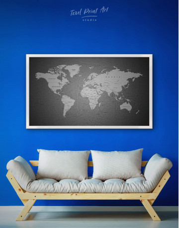 Framed Grey Push Pins World Map Canvas Wall Art - image 1