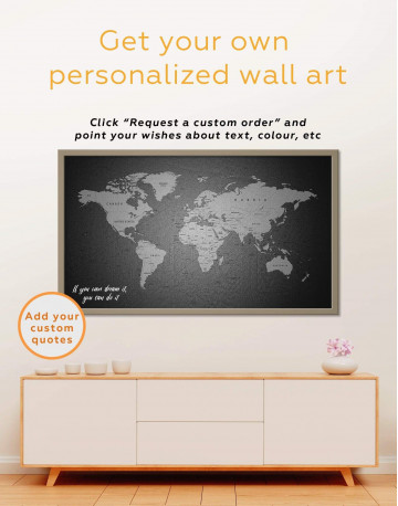 Framed Grey Push Pins World Map Canvas Wall Art - image 4