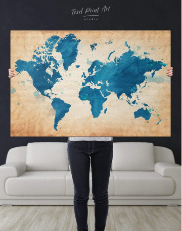 Blue Watercolor World Map Canvas Wall Art - image 5
