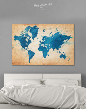 Blue Watercolor World Map Canvas Wall Art