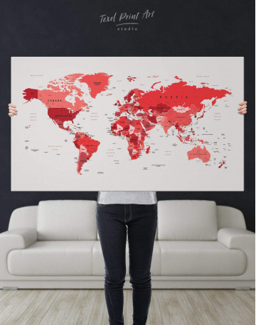 Red Push Pin World Map Canvas Wall Art - image 5