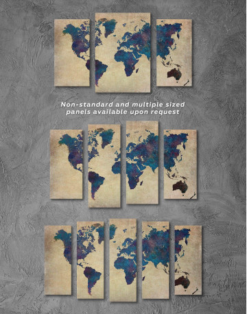 4 Panels Abstract Blue World Map Canvas Wall Art - image 3