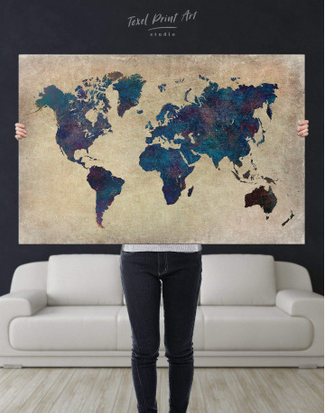 Abstract Blue World Map Canvas Wall Art - image 2