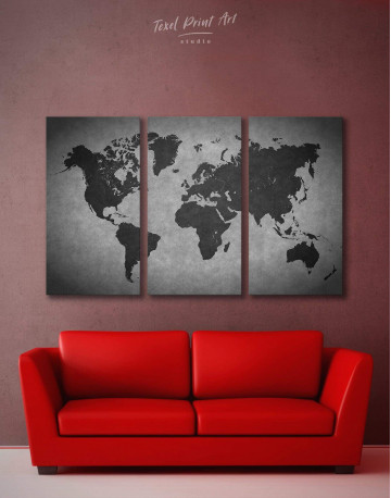 3 Piece Abstract Grey World Map Canvas Wall Art