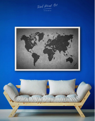 Framed Abstract Grey World Map Canvas Wall Art - image 4